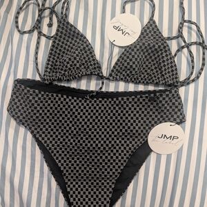 JMP Black and Gray Checkered Bikini Set